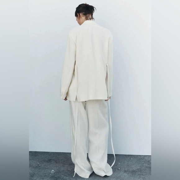 NWT ZARA LINEN BLEND PLEATED PANTS ZW COLLECTION Ecru Size S - Picture 6 of 12